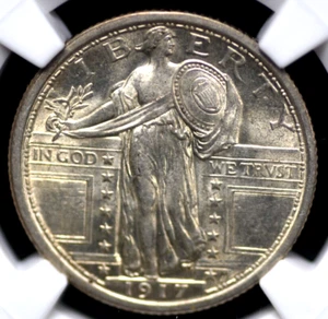 1917 TYPE 1 STANDING LIBERTY QUARTER NGC MS 63 FULL HEAD LUSTROUS, PUFFY WHITE - Picture 1 of 10