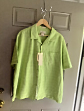 Paradise Collection Button Shirt Men's XLarge 100% Silk Green Pale Leaf New