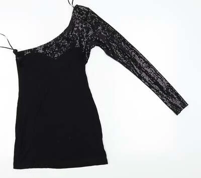 ASOS Womens Black Viscose Blend  Tunic T-Shirt Size 6 One Shoulder - Image 1 of 4