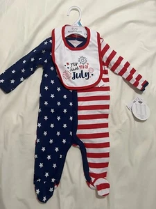 0-3 month Baby 2-Piece American My First 4th Of July Footed Coveralls Bib Set - Picture 1 of 6