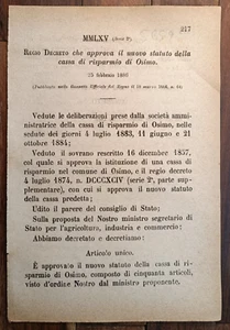OSIMO 1886 REGIERUNGSDEKRET X SPARDA-1 SEITE-5659 - Bild 1 von 1