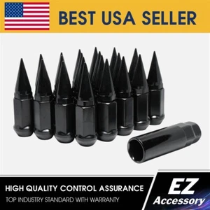 32 Pc Set Spike Lug Nuts ¦ Black ¦ 14x2.0 ¦ Ford Super Duty 8 Lug 99-02 w/ Key - Picture 1 of 6