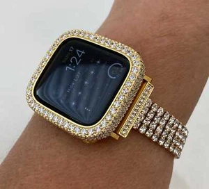 Yellow Gold Apple Watch Band 38-49mm Ultra Crystal or Apple Watch Cover Bling - Picture 1 of 9