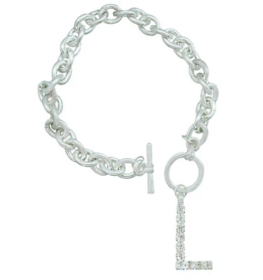 Initial Letter "L" Charm Bracelet Silver Tone Pave Crystal Rhinestone 7 3/4" - Image 1 of 4