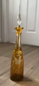 VINTAGE 1964 FAMOSA AUSTRIA CUT TO CLEAR YELLOW AMBER CRYSTAL DECANTER W/ Ducks - Picture 1 of 6