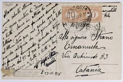 IT Armored Cruiser, "Pisa"--Catania, IT/2, 10-C. IT Postage Dues on Color PC/'18 - Image 1 of 2