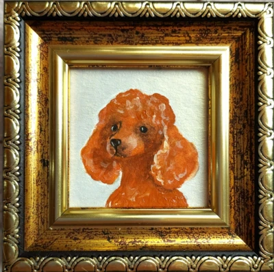 Red poodle dog painting framed dog oil painting puppy painting Dog Portrait art - Image 1 of 4