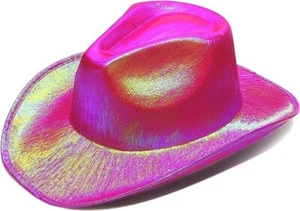 Hot Pink Holographic Cowboy Hat for Women, Shiny Cowgirl Costume, Party Bridal - Picture 1 of 9