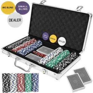 Set Poker Valigetta Alluminio 300 Fiches 2 Mazzi Carte Gettone Kit Texas Holdem - Foto 1 di 12