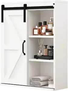 Farmhouse Wood Wall Storage Bathroom Cabinet with Sliding Barn Door, Rustic Medi - Picture 1 of 10