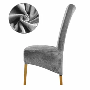 Velvet Dining Chair Seats Covers Large Size Stretch Plush Slipcovers Protectors - Picture 1 of 21