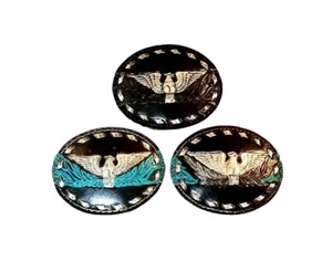 EAGLE Belt BUCKLE w Silver Buckstitching LG Handmade BLACK LEATHER Western/Biker - Picture 1 of 8