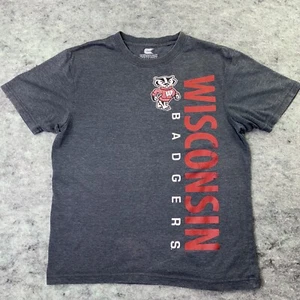 Wisconsin Badgers Shirt Mens Adult Medium Gray Short Sleeve Crew Neck NCAA - Picture 1 of 11