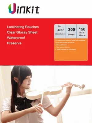 A6 6x4 Thermal Laminating Pouches 110x160m 150 Micron 75x2 - 200 Sheets Uinkit