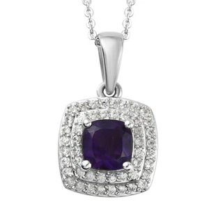 GORGEOUS Amethyst Halo Pendant & 20" Chain Platinum Plated 1.35ctw - Picture 1 of 6