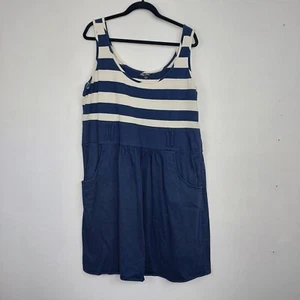 City Chic Plus Size L/20 Navy & White Wide Stripe Pockets Stretch Bust A Line - Picture 1 of 12