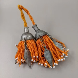 Turkmen Tassels Unique Vintage Tops Pointy Dangles Pair Saffron Yellow (15162) - Picture 1 of 4