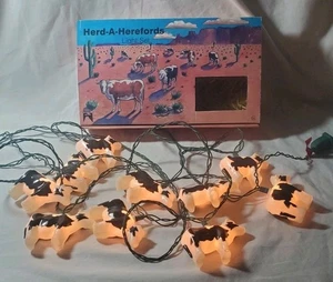 Herd-A-Hereford Vtg 1989 Sue Scott 10 Plastic Cow Covers Miniature Light Set Box - Picture 1 of 17