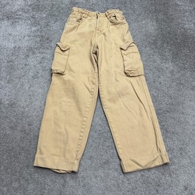 NUON Paperbag Cargo Ankle Pants Women 30 Tan Brown High Rise Cotton Casual 26x26