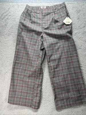 Calças femininas de cintura alta perna larga - Xadrez cinza Ava & Viv 17 veja as medidas - Imagem 1 de 4