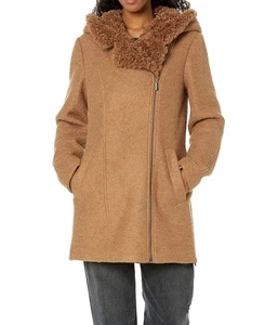 Kenneth Cole Jacket Women's M Brown Sherpa Trim Asymmetrical - Picture 1 of 13