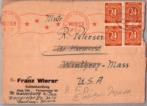 GERMANY 1947 WWII POSTAL HISTORY CENSORED AIRMAIL COVER ADDR USA CANC MUNCHEN - Picture 1 of 2