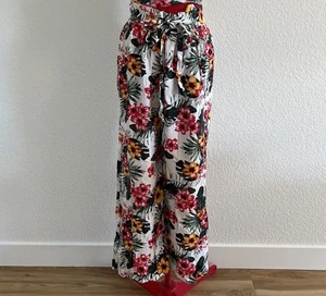 Guess Floral Pants Wide Leg Tie Waist Size Medium - Picture 1 of 11