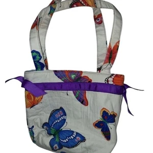 Colorful Butterfly Print Tote Bag with Purple Accents for Women or kids lunch - Picture 1 of 3
