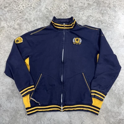 Jaqueta Coogi Masculina 3XL Azul Marinho Amarelo Zíper Completo Suporte de Trilha Gola Bordada - Imagem 1 de 4