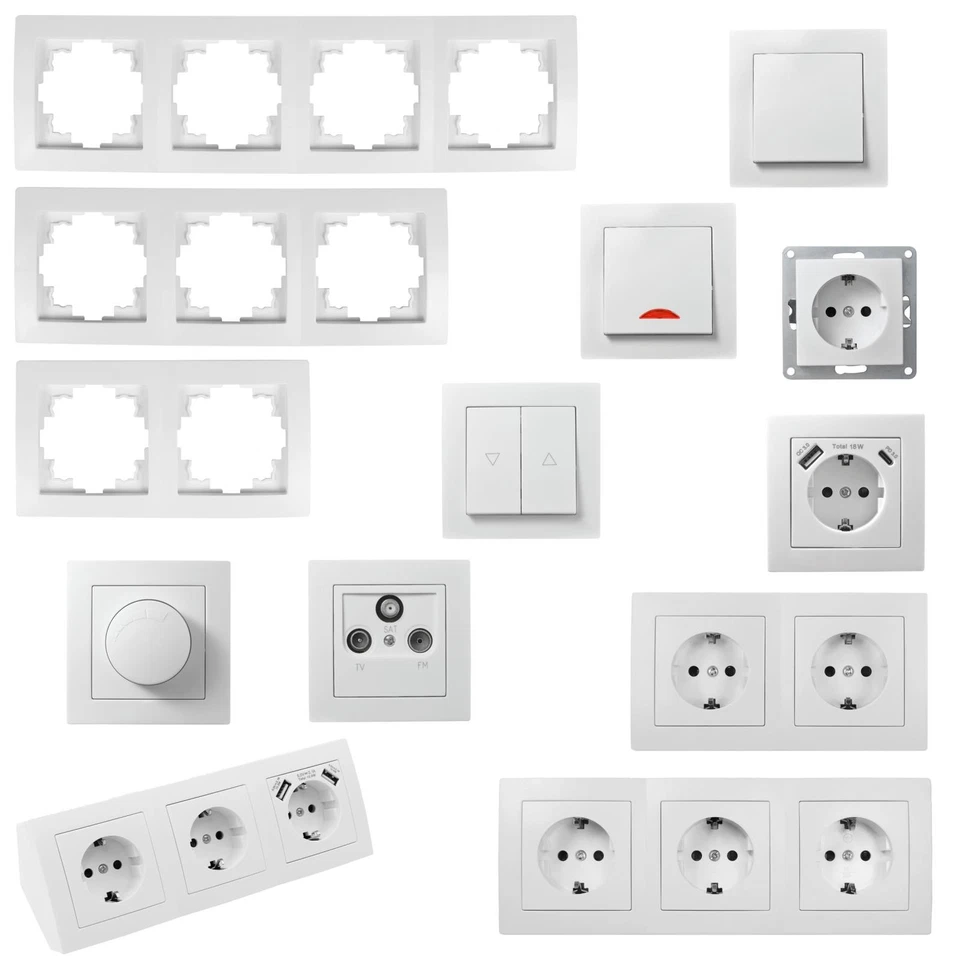 Schalterserie FLAIR für Unterputz Licht-Schalter, Doppel-Steckdose Kombischalter - Bild 1 von 1