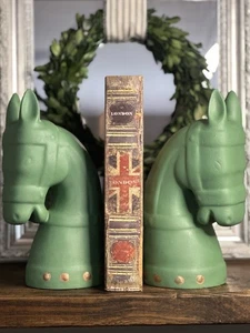 Pair of VTG Handpainted Horsehead/Equine Art Deco Style Ceramic Bookends 10" - Picture 1 of 22