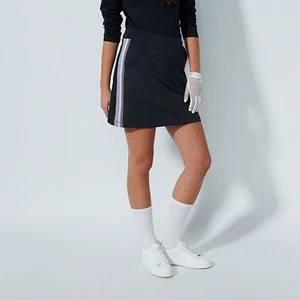 Daily Sports Ladies Pull-On Skort in Black with Striped Side Ribbons - Picture 1 of 3