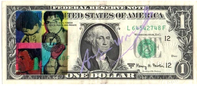 A. WARHOL 1 Dollarnote Original SIGNIERT + SKIZZIERT + US - Stempel - Bild 1 von 4