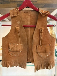 Vintage 50s Leather Western Vest Kids Cowboy Cowgirl Southwest Roy Rogers - Picture 1 of 5