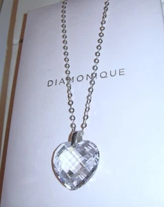DIAMONIQUE 1" BRIOLETTE CUT HEART PENDANT 20" CHAIN NECKLACE STERLING SILVER QVC - Picture 1 of 1