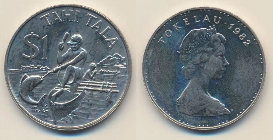 Tokelau 1982 $1 tailandesa Tala Outrigger canoa, escasa  Foto 1 de 1