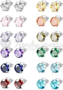 Hypoallergenic Cubic Zirconia Round Birthsotnes Ear Piercings Stud Earrings PAIR - Picture 1 of 137