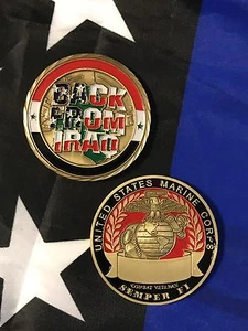 USMC BACK FROM IRAQ Combat Veteran OIF OEF Marine Semper Fi Challenge Coin 50mm - Picture 1 of 8