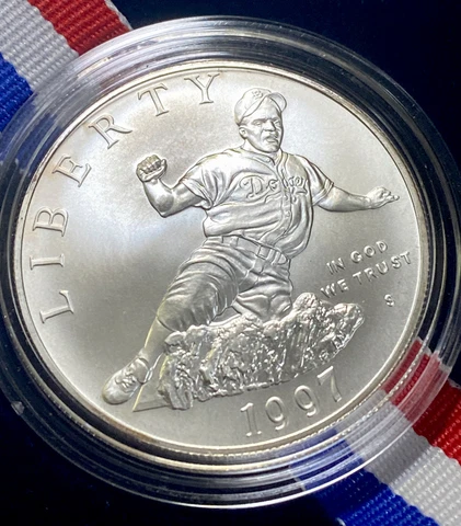 1997 $1 Jackie Robinson 50th Anniversary Unc Commemorative Silver Dollar Cover