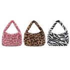 Women Shoulder Bag Leopard Print Plush Underarm Handbag Bag Top-handle Handbags