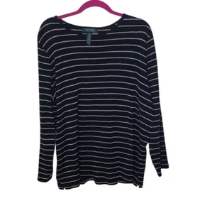LAUREN Ralph Lauren Shirt Black Metallic Gold Stripe Stretch Jersey Knit Top 2X - Picture 1 of 7