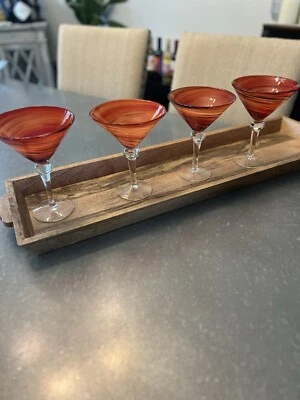 "4 vasos artísticos soplados a mano Martini Margarita naranja remolino pesado 8""" Foto 1 de 4