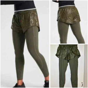 ATHLETA Rainier 2 in 1 Stash Pocket Green Olive Leggings Size Small TALL - Picture 1 of 7