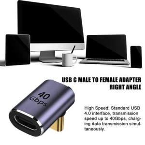90Degree USB C Adapter, 40Gbps Type-C Male to Female Angle V0I2 Right Y8N9 - Picture 1 of 7