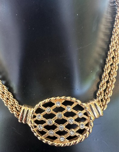 Christian Dior set collana bigiotteria vintage placcata oro con cristalli