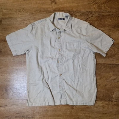 Men's REI Tan Cream Hemp Button Down Short Sleeve Shirt - Size M - Image 1 of 4