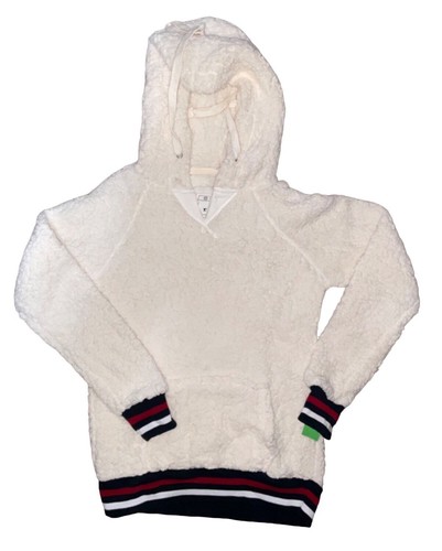 OFF WHITE Felpa con cappuccio Reflex XS ragazzo donna pile manica lunga panna con polsini a righe a costine