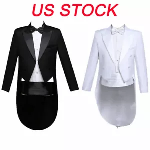 US Mens Tailcoat Gentlemen Formal Tuxedo Suit Blazer Swallow-Tailed Coat Suit - Picture 1 of 13