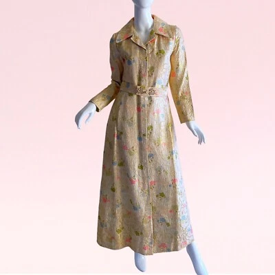 1950s Vintage Lord & Taylor Teahouse Deadstock Brocade Metallic Silk Asian Dress - Image 1 of 4