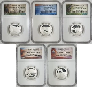 2014 S Silver 25C National Treasures Quarter 5x Coin Set NGC PF70 #2 - Picture 1 of 11
